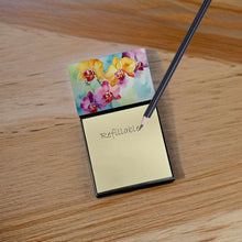 Load image into Gallery viewer, Orchids in Watercolor Sticky Note Holder- Refiilable Desk Accessory Note Pad