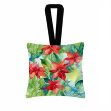 Load image into Gallery viewer, Poinsettias in Watercolor Hanging Square Fabric Ornament 3.5 × 3.5