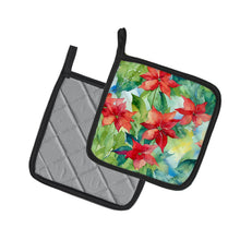 Load image into Gallery viewer, Poinsettias in Watercolor Pot Holders - Set of 2 Decorative Kitchen Helpers | Made in the USA