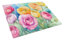 Load image into Gallery viewer, Ranunculus in Watercolor Glass Cutting Boards – Durable, Decorative Kitchen Art Large
