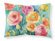 Load image into Gallery viewer, Ranunculus in Watercolor Fabric Standard Pillowcase – Artistic Decorative Front, White Back