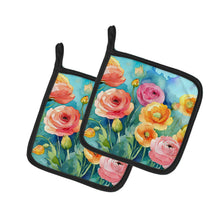 Load image into Gallery viewer, Ranunculus in Watercolor Pot Holders - Set of 2 Decorative Kitchen Helpers | Made in the USA