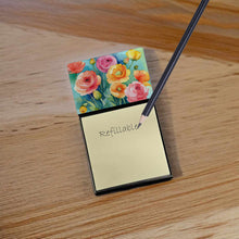 Load image into Gallery viewer, Ranunculus in Watercolor Sticky Note Holder- Refiilable Desk Accessory Note Pad