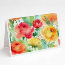 Load image into Gallery viewer, Ranunculus in Watercolor Greeting Cards -  Blank Note Cards – 8-Pack of Artist-Designed Cards with Envelopes