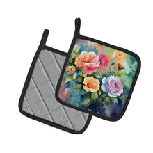 Load image into Gallery viewer, Roses in Watercolor Pot Holders - Set of 2 Decorative Kitchen Helpers | Made in the USA