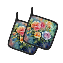 Load image into Gallery viewer, Roses in Watercolor Pot Holders - Set of 2 Decorative Kitchen Helpers | Made in the USA