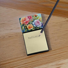 Load image into Gallery viewer, Roses in Watercolor Sticky Note Holder- Refiilable Desk Accessory Note Pad