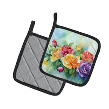 Load image into Gallery viewer, Roses in Watercolor Pot Holders - Set of 2 Decorative Kitchen Helpers | Made in the USA