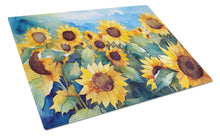 Load image into Gallery viewer, Sunflowers in Watercolor Glass Cutting Boards – Durable, Decorative Kitchen Art Large