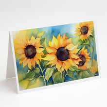 Load image into Gallery viewer, Sunflowers in Watercolor Greeting Cards -  Blank Note Cards – 8-Pack of Artist-Designed Cards with Envelopes