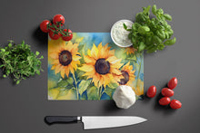 Load image into Gallery viewer, Sunflowers in Watercolor Glass Cutting Boards – Durable, Decorative Kitchen Art Large