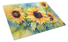 Load image into Gallery viewer, Sunflowers in Watercolor Glass Cutting Boards – Durable, Decorative Kitchen Art Large