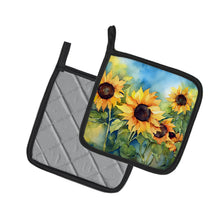 Load image into Gallery viewer, Sunflowers in Watercolor Pot Holders - Set of 2 Decorative Kitchen Helpers | Made in the USA