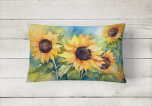 Load image into Gallery viewer, Sunflowers in Watercolor Fabric Decorative Pillow
