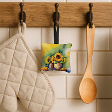 Load image into Gallery viewer, Sunflowers in Watercolor Hanging Square Fabric Ornament 3.5 × 3.5