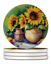 Load image into Gallery viewer, Sunflowers in Watercolor Large Sandstone Coasters Pack of 4
