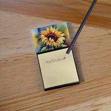 Load image into Gallery viewer, Sunflowers in Watercolor Sticky Note Holder- Refiilable Desk Accessory Note Pad