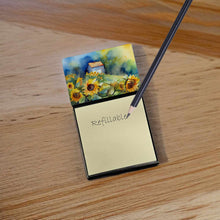 Load image into Gallery viewer, Sunflowers in Watercolor Sticky Note Holder- Refiilable Desk Accessory Note Pad