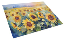 Load image into Gallery viewer, Sunflowers in Watercolor Glass Cutting Boards – Durable, Decorative Kitchen Art Large