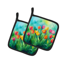 Load image into Gallery viewer, Tulips in Watercolor Pot Holders - Set of 2 Decorative Kitchen Helpers | Made in the USA