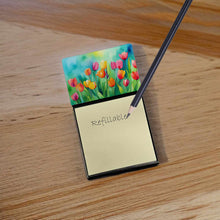 Load image into Gallery viewer, Tulips in Watercolor Sticky Note Holder- Refiilable Desk Accessory Note Pad