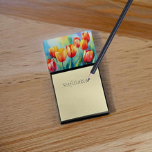 Load image into Gallery viewer, Tulips in Watercolor Sticky Note Holder- Refiilable Desk Accessory Note Pad
