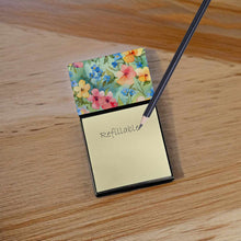 Load image into Gallery viewer, Alaska Forget-me-nots in Watercolor Sticky Note Holder- Refiilable Desk Accessory Note Pad