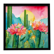 Load image into Gallery viewer, Arizona Saguaro Cactus Blossom in Watercolor Framed Metal Print