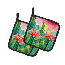 Load image into Gallery viewer, Arizona Saguaro Cactus Blossom in Watercolor Pair of Pot Holders