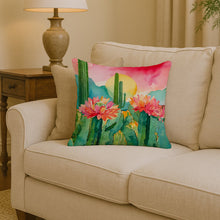 Load image into Gallery viewer, Arizona Saguaro Cactus Blossom in Watercolor Throw Pillow