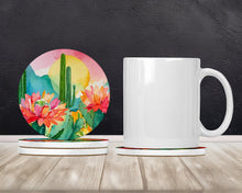 Load image into Gallery viewer, Arizona Saguaro Cactus Blossom in Watercolor Large Sandstone Coasters Pack of 4