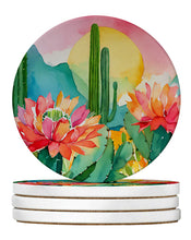 Load image into Gallery viewer, Arizona Saguaro Cactus Blossom in Watercolor Large Sandstone Coasters Pack of 4