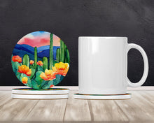 Load image into Gallery viewer, Arizona Saguaro Cactus Blossom in Watercolor Large Sandstone Coasters Pack of 4