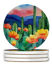 Load image into Gallery viewer, Arizona Saguaro Cactus Blossom in Watercolor Large Sandstone Coasters Pack of 4
