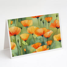 Load image into Gallery viewer, California California Poppies in Watercolor Greeting Cards -  Blank Note Cards – 8-Pack of Artist-Designed Cards with Envelopes