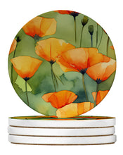 Load image into Gallery viewer, California California Poppies in Watercolor Large Sandstone Coasters Pack of 4