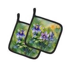 Load image into Gallery viewer, Colorado Rocky Mountain Columbine in Watercolor Pair of Pot Holders