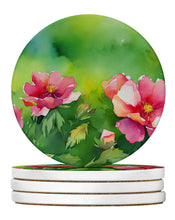 Load image into Gallery viewer, Iowa Wild Prairie Roses in Watercolor Large Sandstone Coasters Pack of 4