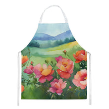 Load image into Gallery viewer, Iowa Wild Prairie Roses in Watercolor Apron – Artist-Designed Kitchen, BBQ &amp; Craft Apron