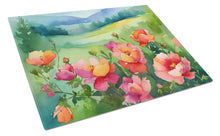Load image into Gallery viewer, Iowa Wild Prairie Roses in Watercolor Glass Cutting Boards – Durable, Decorative Kitchen Art Large