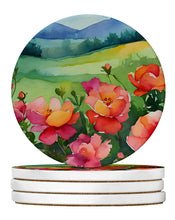 Load image into Gallery viewer, Iowa Wild Prairie Roses in Watercolor Large Sandstone Coasters Pack of 4