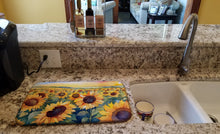 Load image into Gallery viewer, Kansas Sunflowers in Watercolor Dish Drying Mat