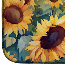 Load image into Gallery viewer, Kansas Sunflowers in Watercolor Dish Drying Mat