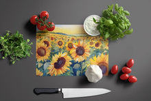 Load image into Gallery viewer, Kansas Sunflowers in Watercolor Glass Cutting Boards – Durable, Decorative Kitchen Art Large