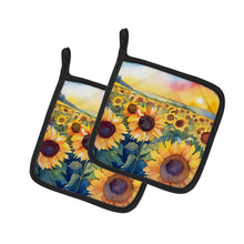 Load image into Gallery viewer, Kansas Sunflowers in Watercolor Pair of Pot Holders