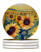 Load image into Gallery viewer, Kansas Sunflowers in Watercolor Large Sandstone Coasters Pack of 4