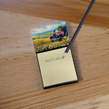 Load image into Gallery viewer, Kansas Sunflowers in Watercolor Sticky Note Holder- Refiilable Desk Accessory Note Pad