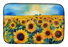 Load image into Gallery viewer, Kansas Sunflowers in Watercolor Dish Drying Mat
