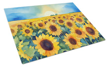 Load image into Gallery viewer, Kansas Sunflowers in Watercolor Glass Cutting Boards – Durable, Decorative Kitchen Art Large