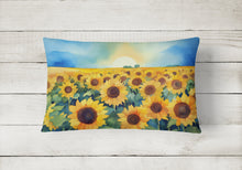 Load image into Gallery viewer, Kansas Sunflowers in Watercolor Fabric Decorative Pillow